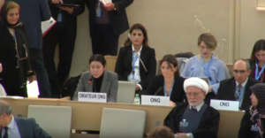 Dr. Hanifeh Khayyeri from the NGO "Women's Human Rights International Association" addresses the UN Human Rights Council's 34th session in Geneva on 10 March 2017 about the 1988 massacre of political prisoners in Iran.