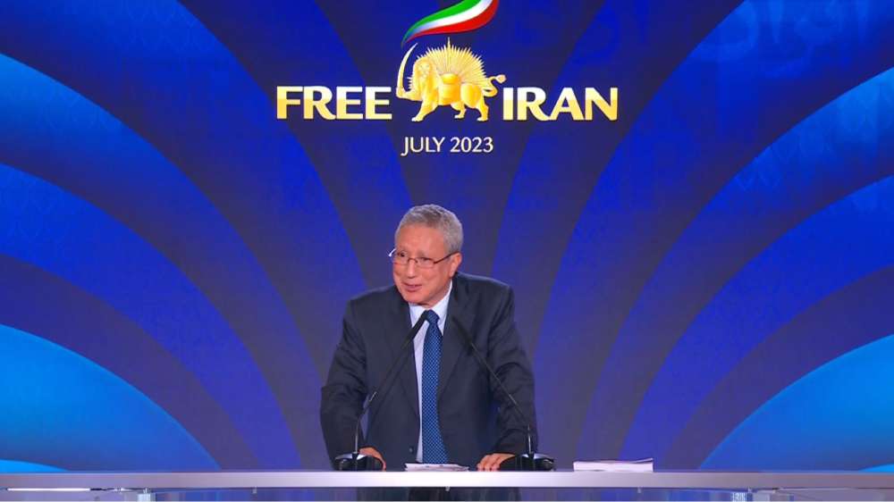 Tahar Boumedra speaking on day 3 of the Free Iran World Summit in Paris - 3 July 2023